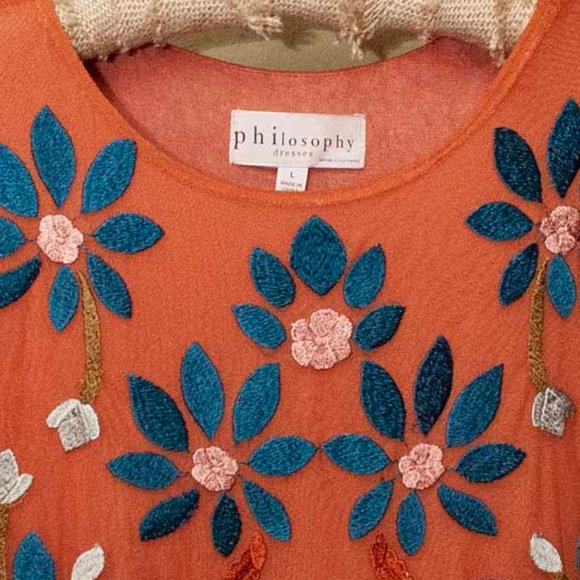 Philosophy Floral Embroidered Mesh Dress size L - Picture 6 of 8